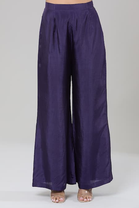 Kashmiraa_Purple Net, Silk Sequins Sweetheart Neck Embroidered Bustier Cape Pant Set _Online_at_Aza_Fashions