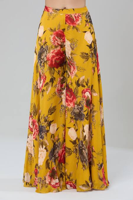 Shop_Kashmiraa_Yellow Silk Zari, Sequins, Embroidery Round Neck Floral Kurta Sharara Set _Online_at_Aza_Fashions