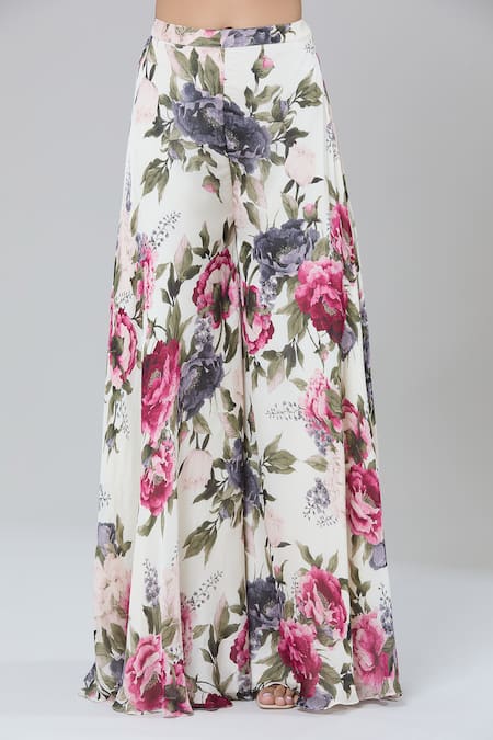 Kashmiraa_Ivory Silk Zari, Sequins Round Neck Floral Print Embroidered Kurta Set _at_Aza_Fashions