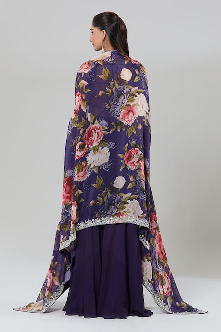 Kashmiraa Floral Print Cape & Sharara Set 