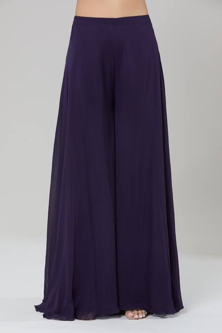 Kashmiraa_Purple Silk Sequins Round Neck Floral Print Cape And Sharara Set _at_Aza_Fashions