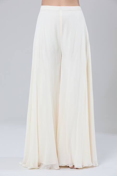 Buy_Kashmiraa_Ivory Silk Sequins Round Neck Botanical Print Cape Sharara Set 