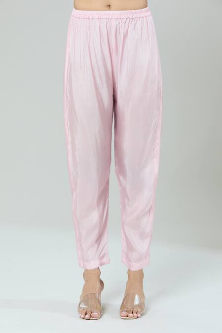 Buy_Kashmiraa_Pink Silk Embroidery, Sequins V-neck Floral Kaftan And Pant Set 