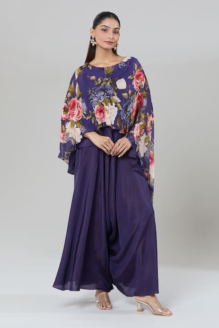 Kashmiraa Floral Cape Top & Flared Pant Set 