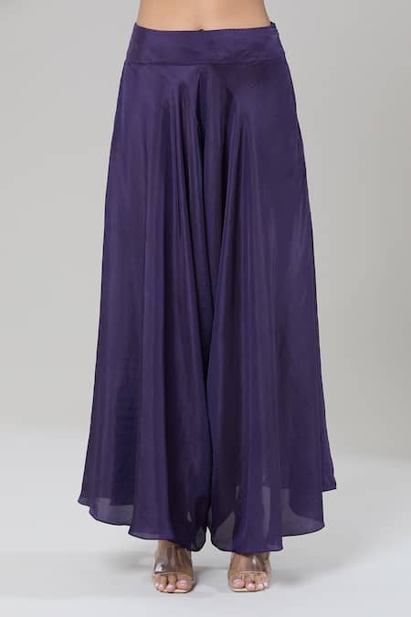 Buy Kashmiraa Purple Silk Floral Cape Top And Flared Pant Set Online at Aza Fashions Buy_Kashmiraa_Purple Silk Floral Cape Top And Flared Pant Set _Online_at_Aza_Fashions