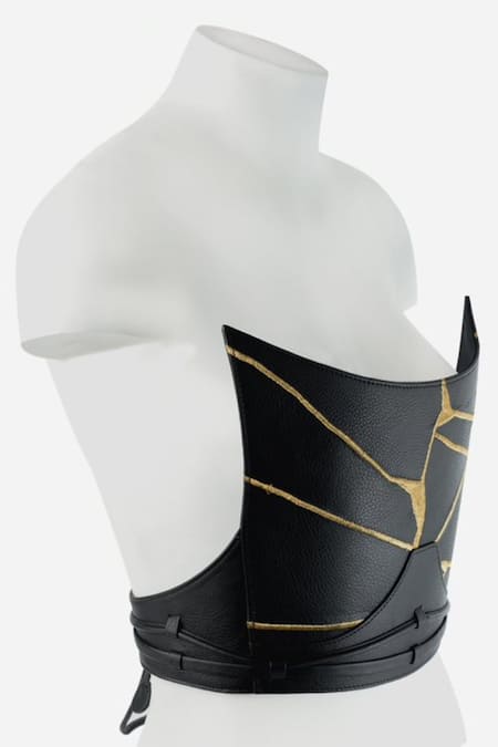 Buy Econock Studio Black Leather Embroidery Off-shoulder Kintsugi Corset Top Online at Aza Fashions Buy_Econock Studio_Black Leather Embroidery Off-shoulder Kintsugi Corset Top _Online_at_Aza_Fashions