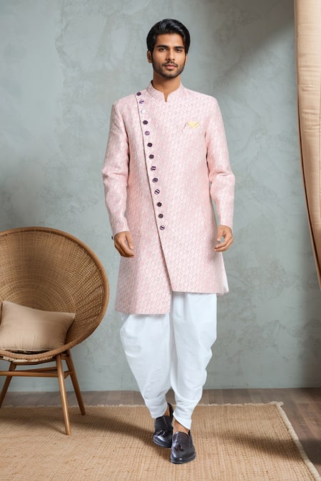 Aryavir Malhotra Geometric Jacquard Woven Sherwani Set 