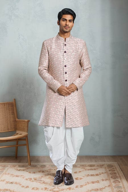 Aryavir Malhotra Checkered Jacquard Woven Sherwani Set 