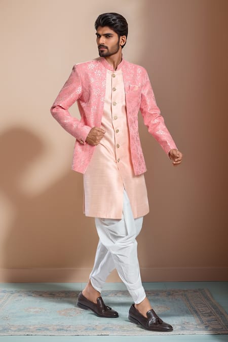 Aryavir Malhotra Peach Garden Woven Sherwani Set 