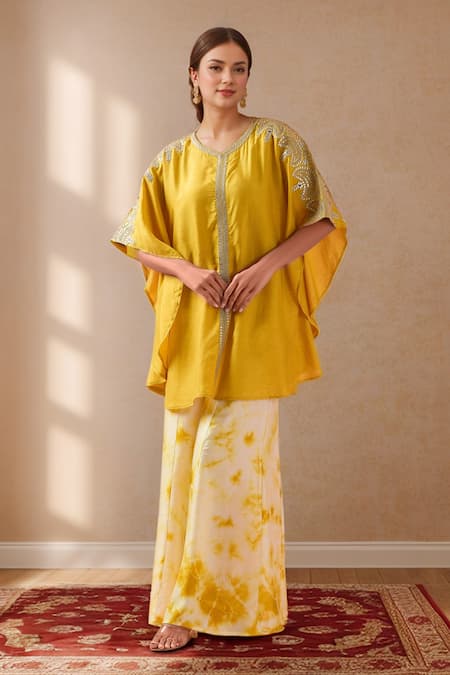 Samyukta Singhania Dori Embroidered Yellow Kaftan & Palazzo Set 