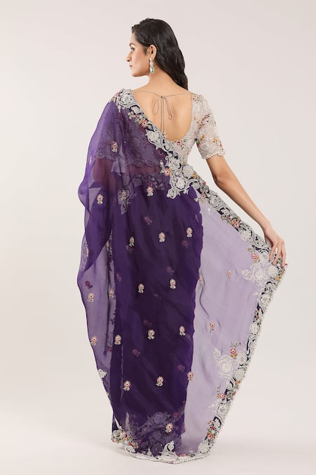 Shop Prisho Beige Chiffon Embroidery, Beads Scoop Neck Floral Thread Saree And Blouse at Aza Fashions Shop_Prisho_Beige Chiffon Embroidery, Beads Scoop Neck Floral Thread Saree And Blouse _at_Aza_Fashions