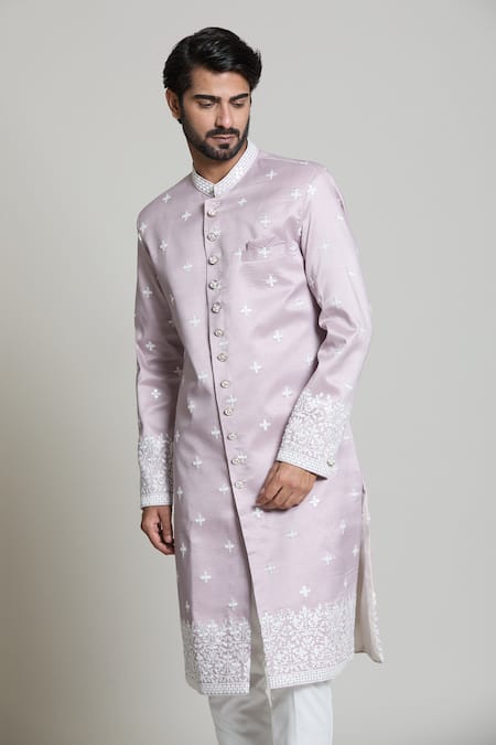 Buy_Arihant Rai Sinha_White , Satin Sequins, Embroidery Pink Sherwani Set 