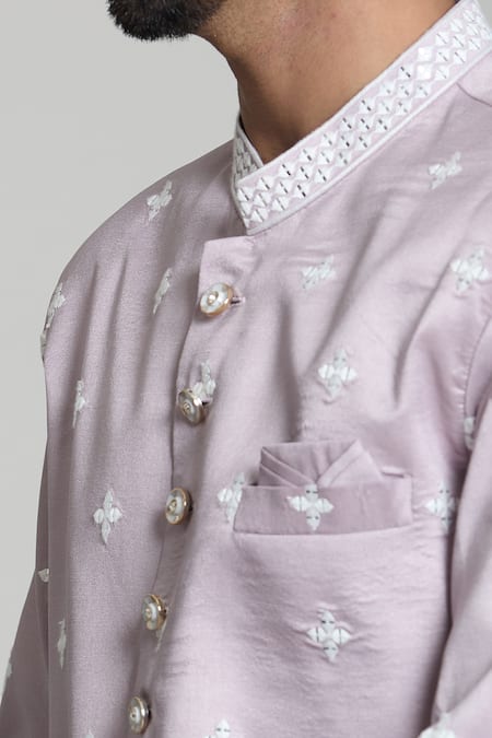 Shop_Arihant Rai Sinha_White , Satin Sequins, Embroidery Pink Sherwani Set 
