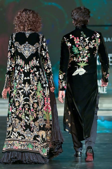 Rohit Bal Wildlife Embroidered Black Silk Velvet Sherwani 