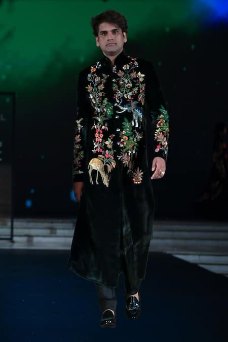 Rohit Bal Wildlife Embroidered Silk Velvet Sherwani 