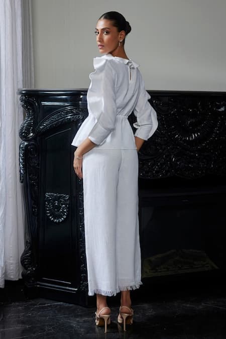 Label Ruhbab Embellished Ruffle Top & Trouser Set 