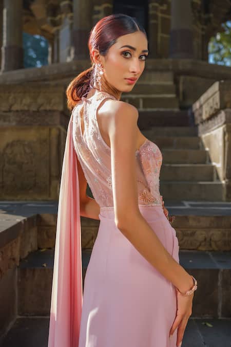 Tamaraa By Tahani Embroidered Pre-Draped Saree Gown 