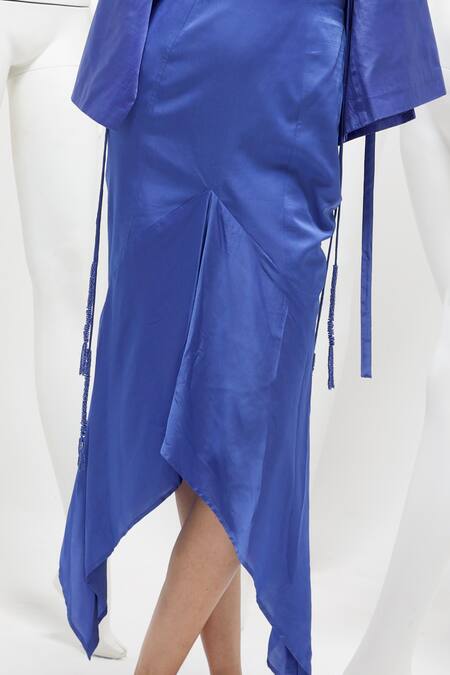 She'll Blue Satin Beads Round Neck Embellished Blazer Skirt Set Online at Aza Fashions She'll_Blue Satin Beads Round Neck Embellished Blazer Skirt Set _Online_at_Aza_Fashions