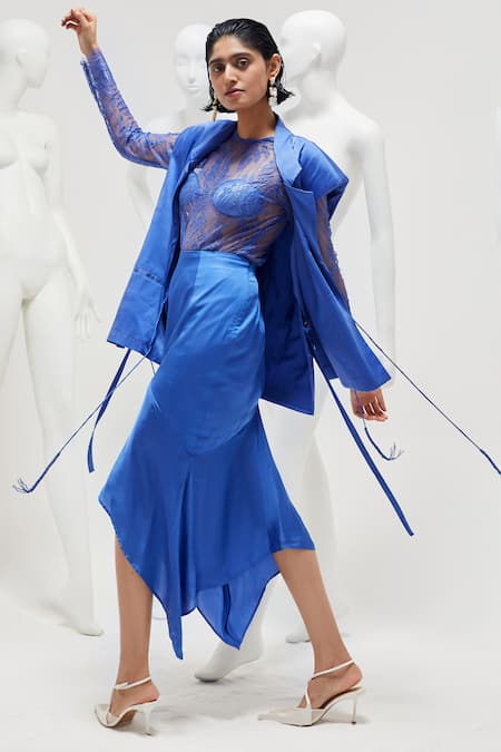 Buy She'll Blue Satin Beads Round Neck Embellished Blazer Skirt Set Online at Aza Fashions Buy_She'll_Blue Satin Beads Round Neck Embellished Blazer Skirt Set _Online_at_Aza_Fashions