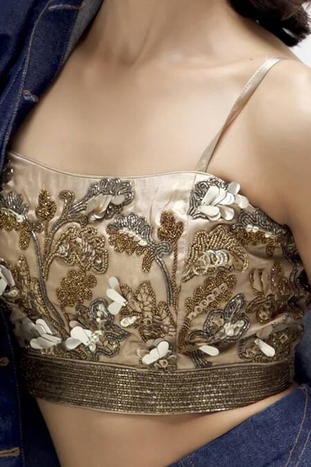 Buy She'll Blue Crepe, Denim, Silk Beads, Embroidery Panelled Shirt And Asymmetric Skirt Set Online at Aza Fashions Buy_She'll_Blue Crepe, Denim, Silk Beads, Embroidery Panelled Shirt And Asymmetric Skirt Set _Online_at_Aza_Fashions