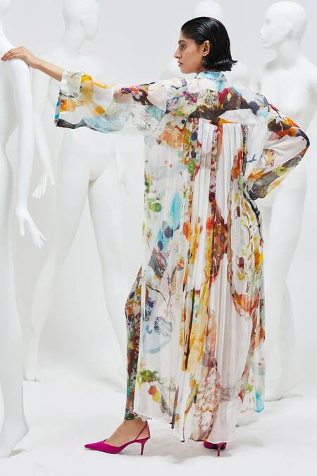 Shop She'll Multi Color Chiffon, Cotton Collared Abstract Print Shirt Dress at Aza Fashions Shop_She'll_Multi Color Chiffon, Cotton Collared Abstract Print Shirt Dress _at_Aza_Fashions