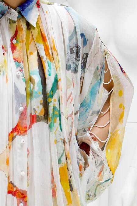 She'll Multi Color Chiffon, Cotton Collared Abstract Print Shirt Dress Online at Aza Fashions She'll_Multi Color Chiffon, Cotton Collared Abstract Print Shirt Dress _Online_at_Aza_Fashions