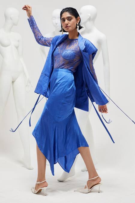 Buy She'll Blue Satin, Modal Beads Collared Sleeveless Jacket Online at Aza Fashions Buy_She'll_Blue Satin, Modal Beads Collared Sleeveless Jacket_Online_at_Aza_Fashions