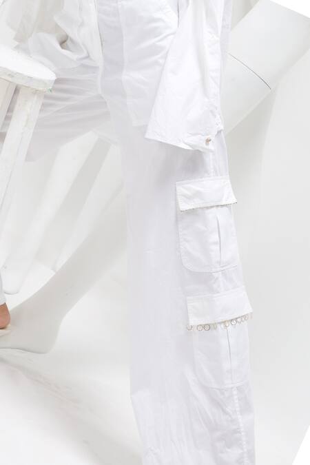 She'll Ivory Poplin, Chanderi, Chiffon Embroidery Collared Floral Shirt And Pant Set Online at Aza Fashions She'll_Ivory Poplin, Chanderi, Chiffon Embroidery Collared Floral Shirt And Pant Set _Online_at_Aza_Fashions