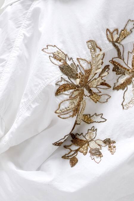 Buy She'll Ivory Poplin, Chanderi, Chiffon Embroidery Collared Floral Shirt And Pant Set Online at Aza Fashions Buy_She'll_Ivory Poplin, Chanderi, Chiffon Embroidery Collared Floral Shirt And Pant Set _Online_at_Aza_Fashions