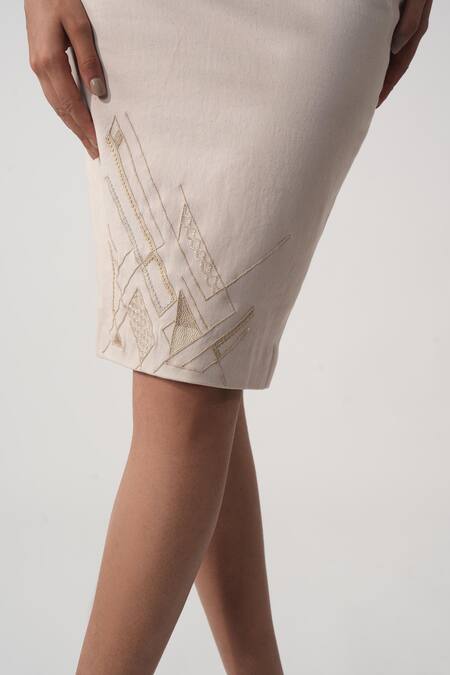 Orthodox_Pink Lycra, Denim Embroidery Round Neck Zardozi Midi Dress _Online_at_Aza_Fashions