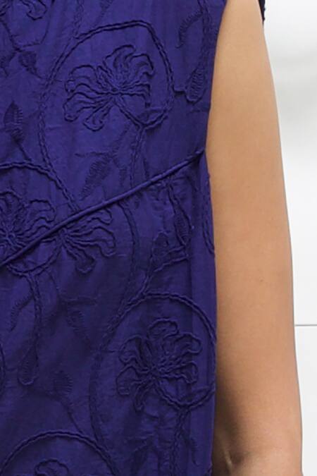 She'll Blue Cotton, Poplin Embroidery Round Neck Indigo Tonal Layered Dress Online at Aza Fashions She'll_Blue Cotton, Poplin Embroidery Round Neck Indigo Tonal Layered Dress _Online_at_Aza_Fashions