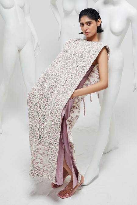 She'll Purple Lace, Modal Beads, Patchwork Round Neck Lilac Layered Maxi Dress Online at Aza Fashions She'll_Purple Lace, Modal Beads, Patchwork Round Neck Lilac Layered Maxi Dress _Online_at_Aza_Fashions