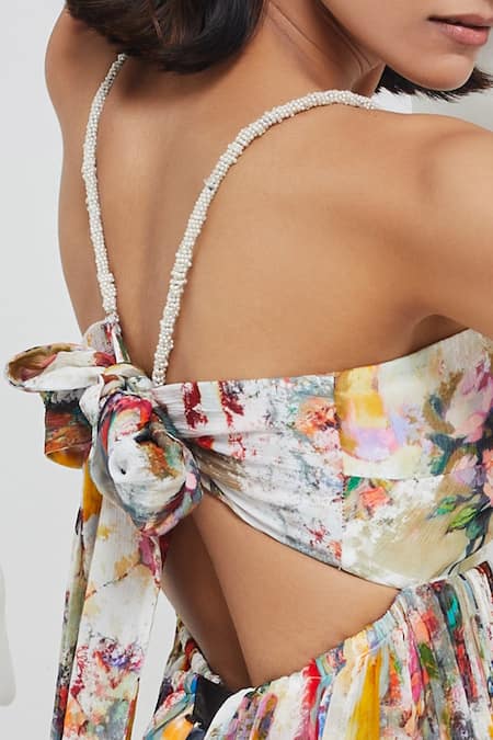 She'll Multi Color Chiffon Pearls Square Neck Whizzo Artistic Balloon Dress Online at Aza Fashions She'll_Multi Color Chiffon Pearls Square Neck Whizzo Artistic Balloon Dress _Online_at_Aza_Fashions