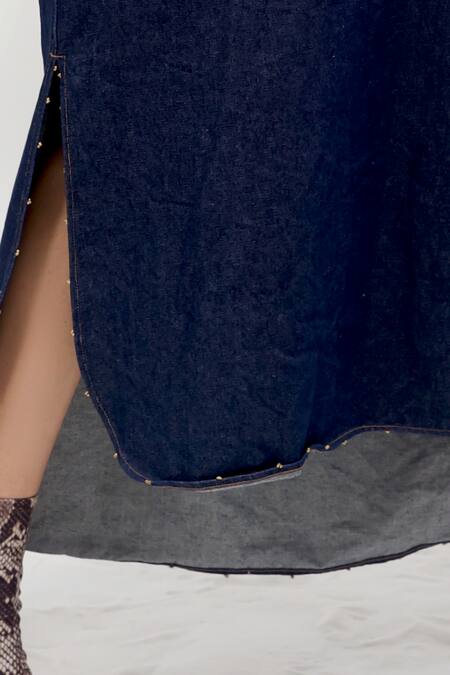 Buy_She'll_Blue Denim Collared Oversized Dress With High Low Hem _Online_at_Aza_Fashions