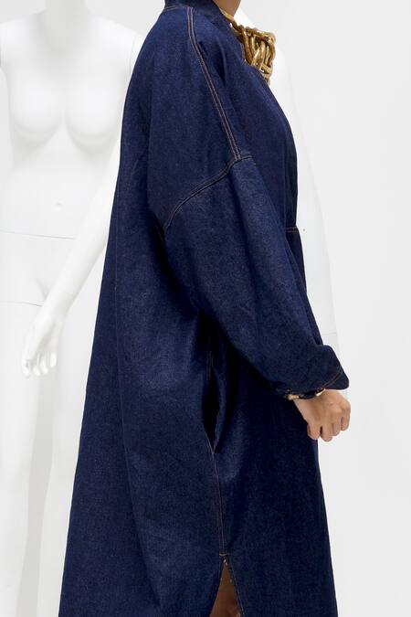 Shop_She'll_Blue Denim Collared Oversized Dress With High Low Hem _Online_at_Aza_Fashions