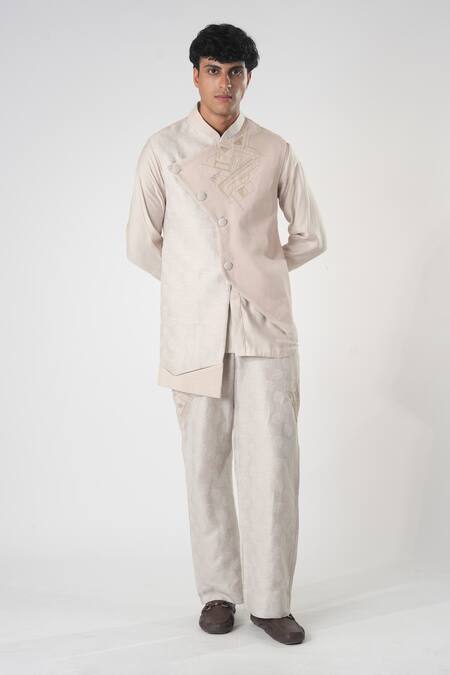 Shop_Orthodox_Pink Hemp Embroidery Zardozi Kurta _Online_at_Aza_Fashions