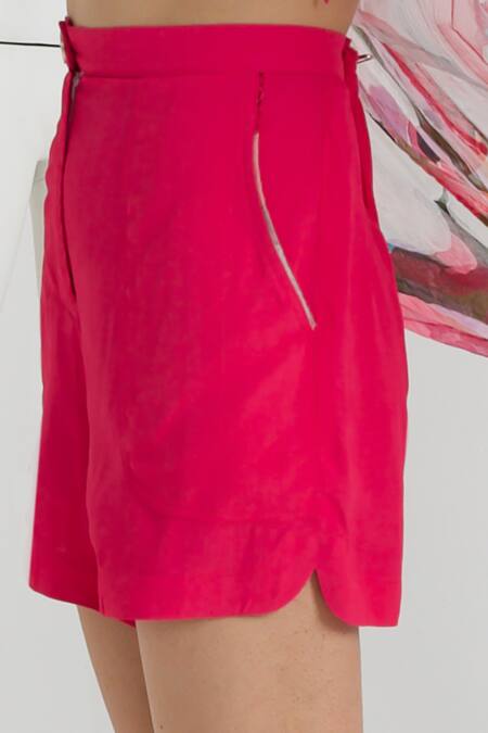 She'll Pink Crepe, Chiffon Beads Sweetheart Floral Abstract Print Shirt And Shorts Set Online at Aza Fashions She'll_Pink Crepe, Chiffon Beads Sweetheart Floral Abstract Print Shirt And Shorts Set _Online_at_Aza_Fashions