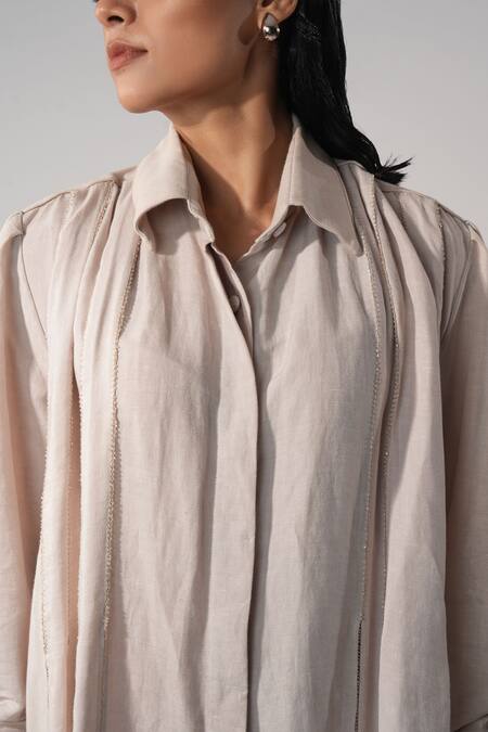 Shop_Orthodox_Pink Hemp Embroidery Collared Stitchline Thread Dress _Online_at_Aza_Fashions