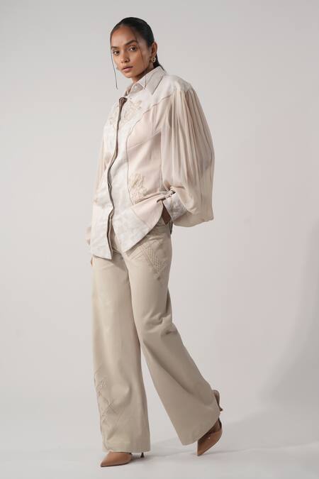 Shop_Orthodox_Pink Hemp Sequins Collared Triangle Print Designer Shirt _Online_at_Aza_Fashions
