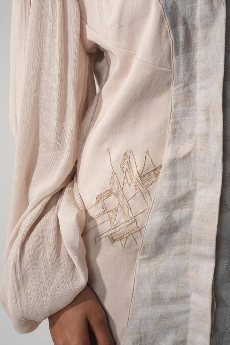 Orthodox_Pink Hemp Sequins Collared Triangle Print Designer Shirt _at_Aza_Fashions