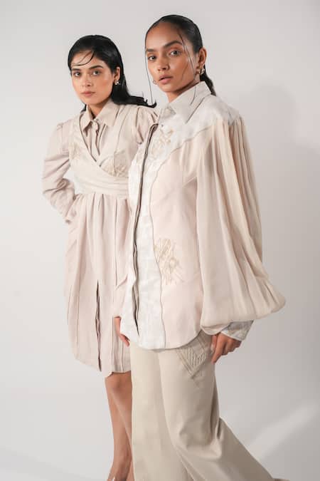 Buy_Orthodox_Pink Hemp Sequins Collared Triangle Print Designer Shirt 