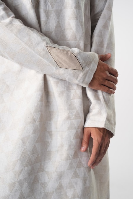 Shop_Orthodox_Pink Hemp Embroidery Triangle Print Kurta _Online_at_Aza_Fashions