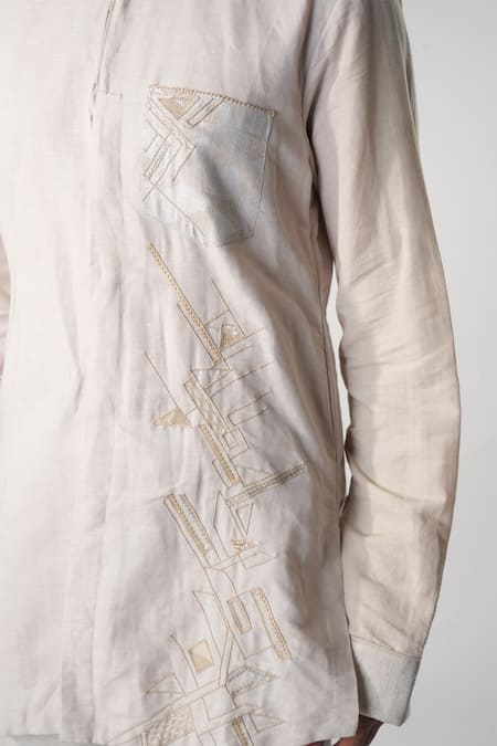Shop_Orthodox_Pink Hemp Cut Work, Sequins Cutdana Embroidered Shirt Kurta _Online_at_Aza_Fashions