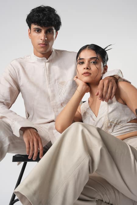 Orthodox_Pink Hemp Cut Work, Sequins Cutdana Embroidered Shirt Kurta _at_Aza_Fashions