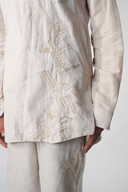 Buy_Orthodox_Pink Hemp Cut Work, Sequins Cutdana Embroidered Shirt Kurta 
