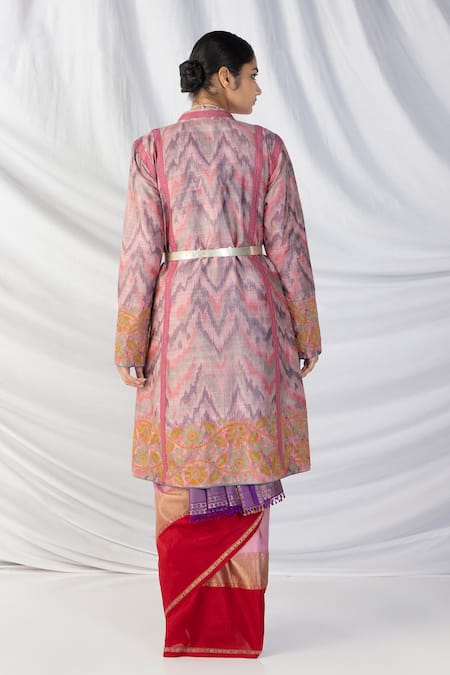 Latha Puttanna Handwoven Ikkat Wave Design Pink Jacket 
