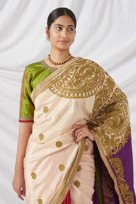 Latha Puttanna_Multi Color Chanderi Silk Embroidery Round Paisley Bloom Saree And Blouse Set_Online_at_Aza_Fashions