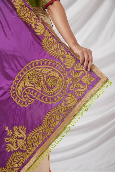 Shop_Latha Puttanna_Multi Color Chanderi Silk Embroidery Round Paisley Bloom Saree And Blouse Set_Online_at_Aza_Fashions