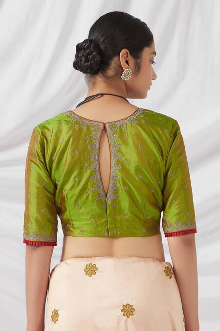 Latha Puttanna_Multi Color Chanderi Silk Embroidery Round Paisley Bloom Saree And Blouse Set_at_Aza_Fashions