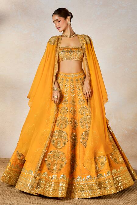 Buy Masaba Yellow Silk, Viscose Zari Square Neck Motichur Embroidered Bridal Lehenga Set Online at Aza Fashions Buy_Masaba_Yellow Silk, Viscose Zari Square Neck Motichur Embroidered Bridal Lehenga Set _Online_at_Aza_Fashions